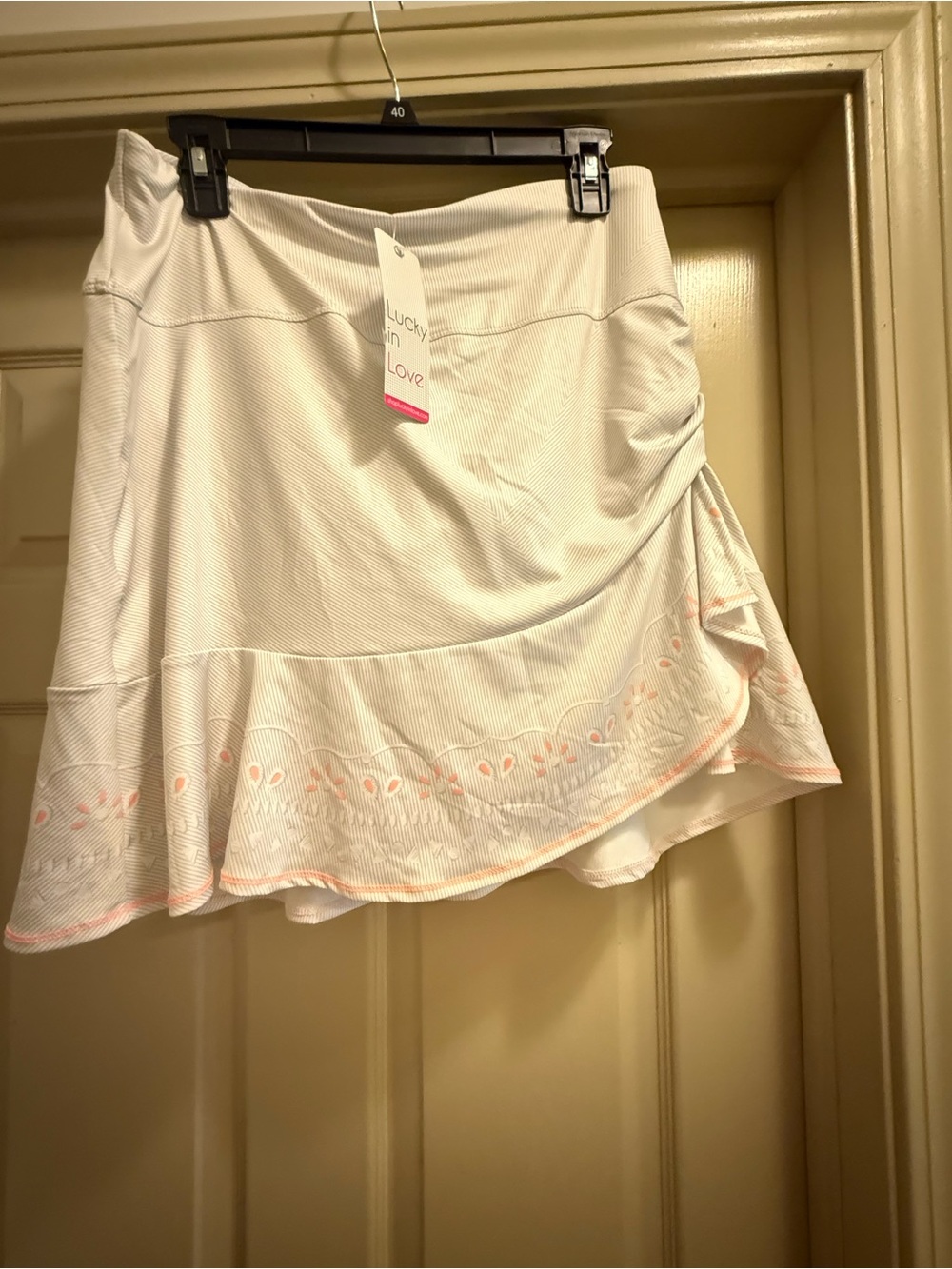 Lucky in Love Cream Skater Skirt with Pink Trim